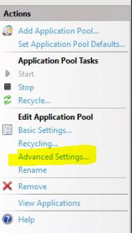 IIS App pool advanced settings