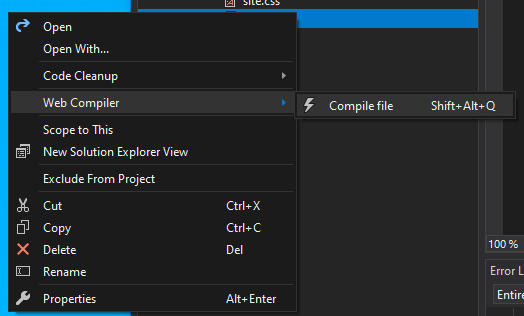 Compile Sass Files in Visual Studio 2019 Using Web Compiler 