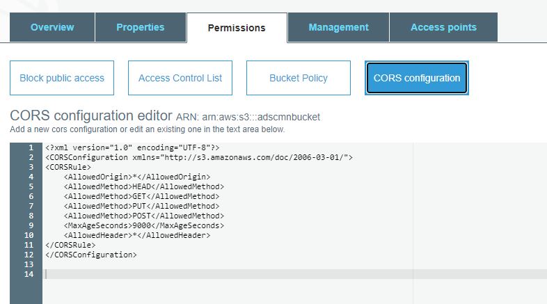 S3 bucket cors policy
