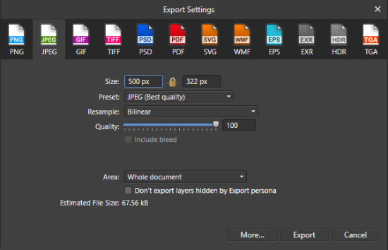 affinity photo export formats