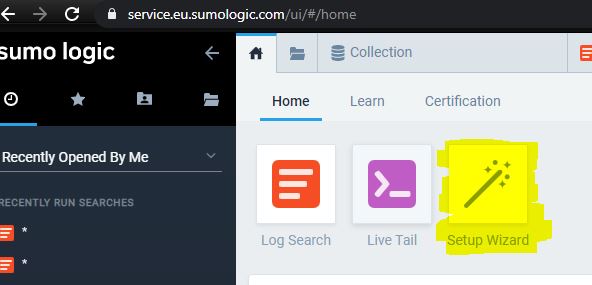 Sumologic setup wizrd